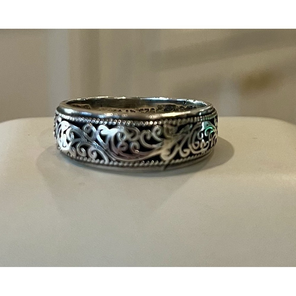Sterling Silver 925 Filigree Leaf Swirl Band Ring Size 7 - Picture 2 of 4